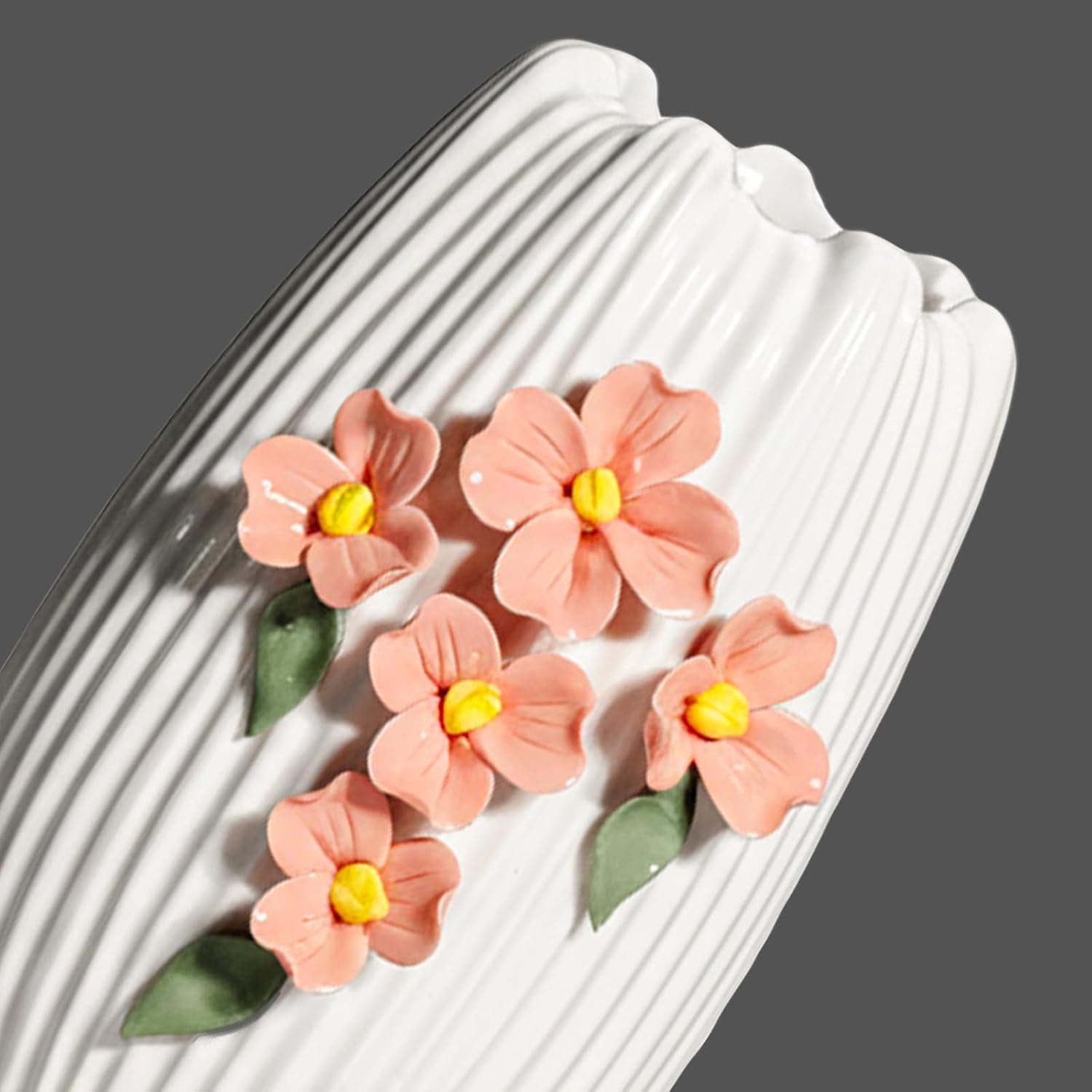 Ceramic Modern Vase for Pampas Grass / White and Orange / 7 Inch