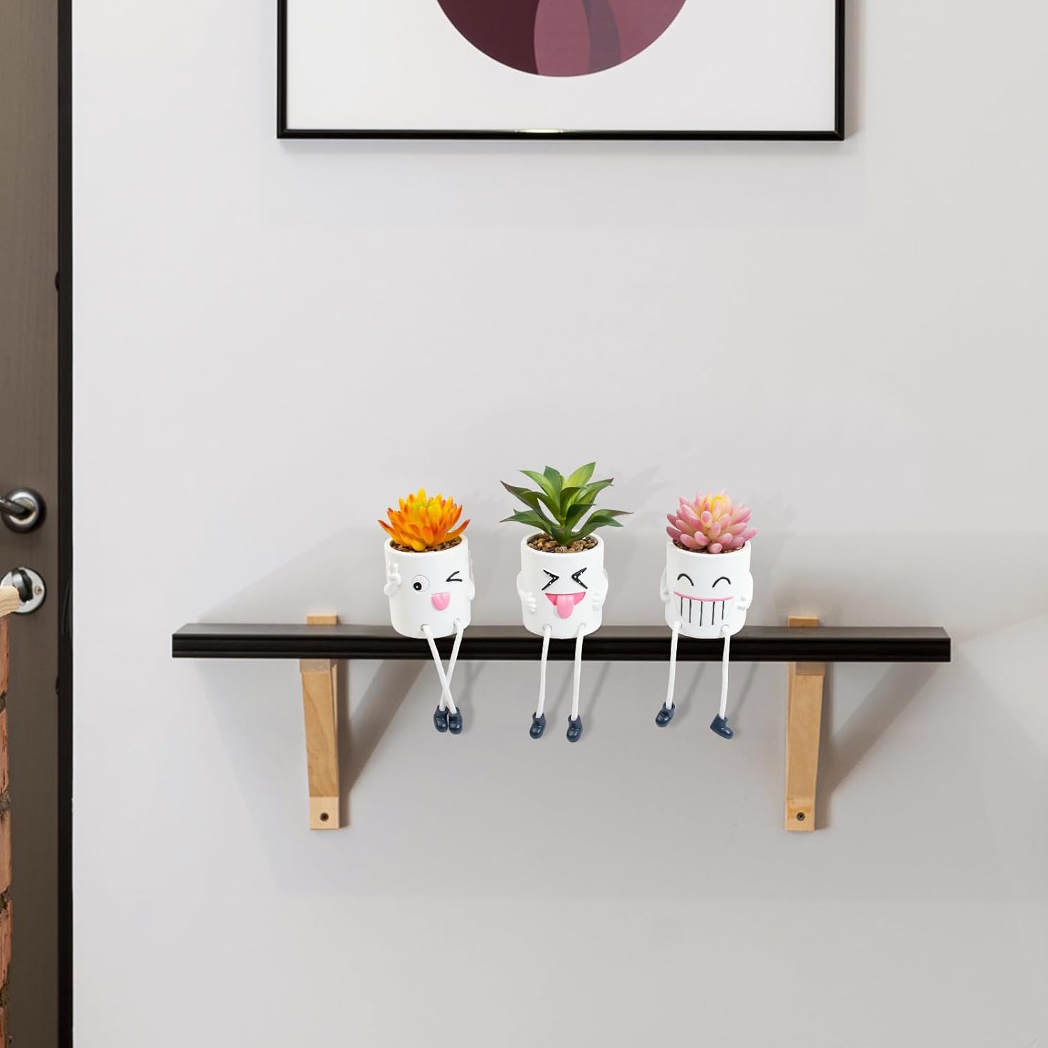 Hanging Leg White Pot Creative Artificial Succulent Plants in Funny / 3set-white / Set of 3