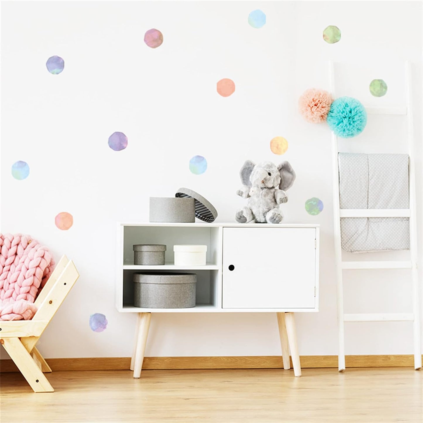 2.2'' Pastel Rainbow Polka Dot Wall Decals Colors Watercolor Dots Removable Wall / Set of 120