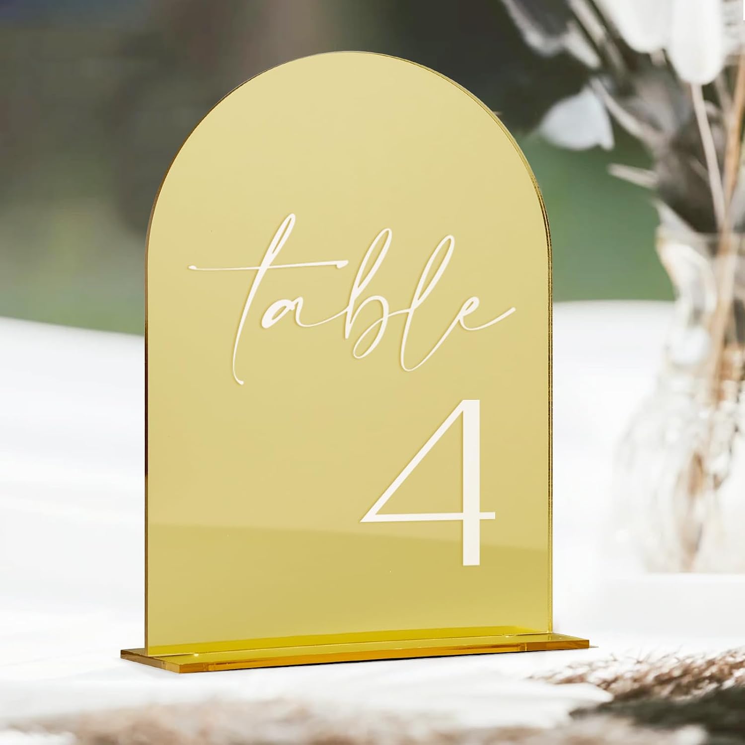 HOODO Gold Mirror Wedding Table Numbers 1-20 with Stands, 5"x7" Mirrored Acrylic Sign and Holders, Gold Acrylic Arch