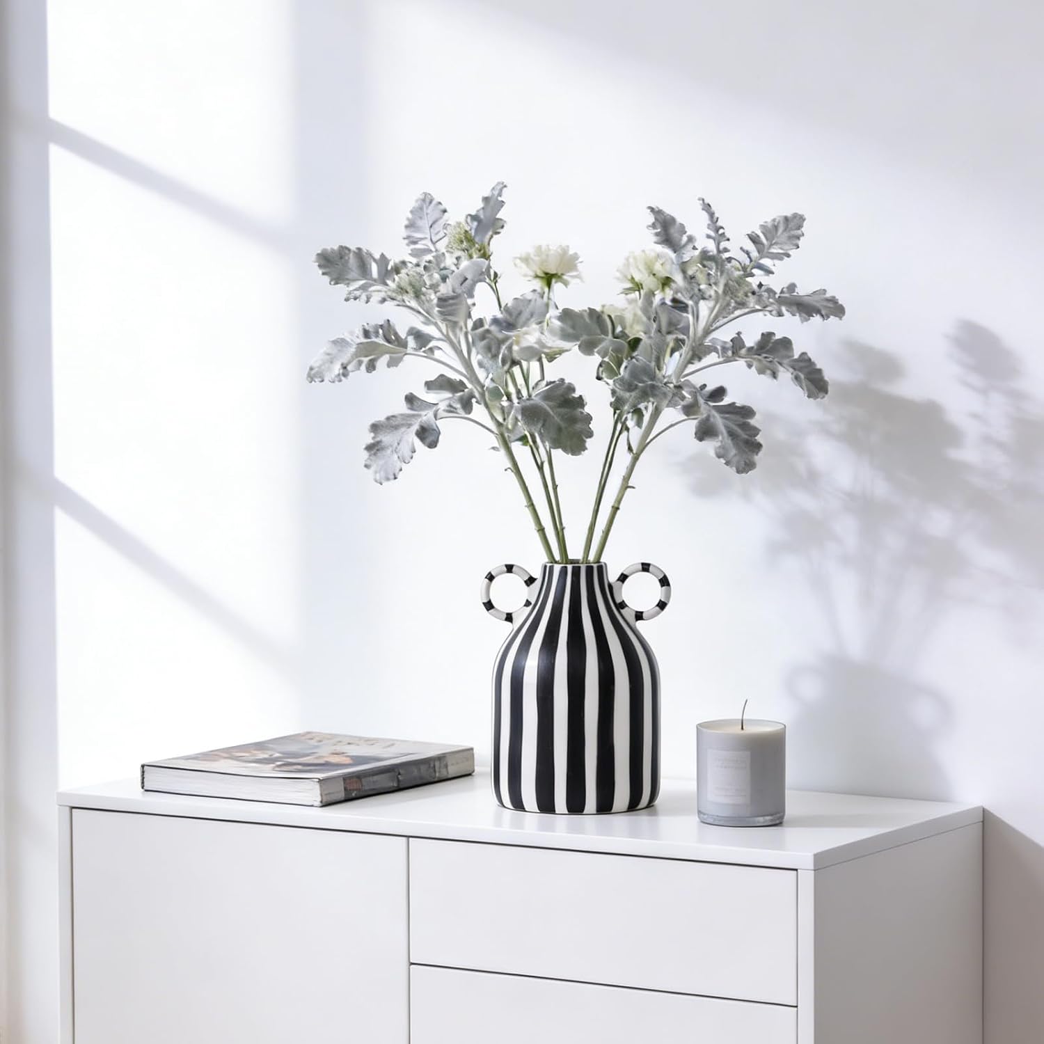 Minimalist Funky Boho Home Accent Vase / Black White
