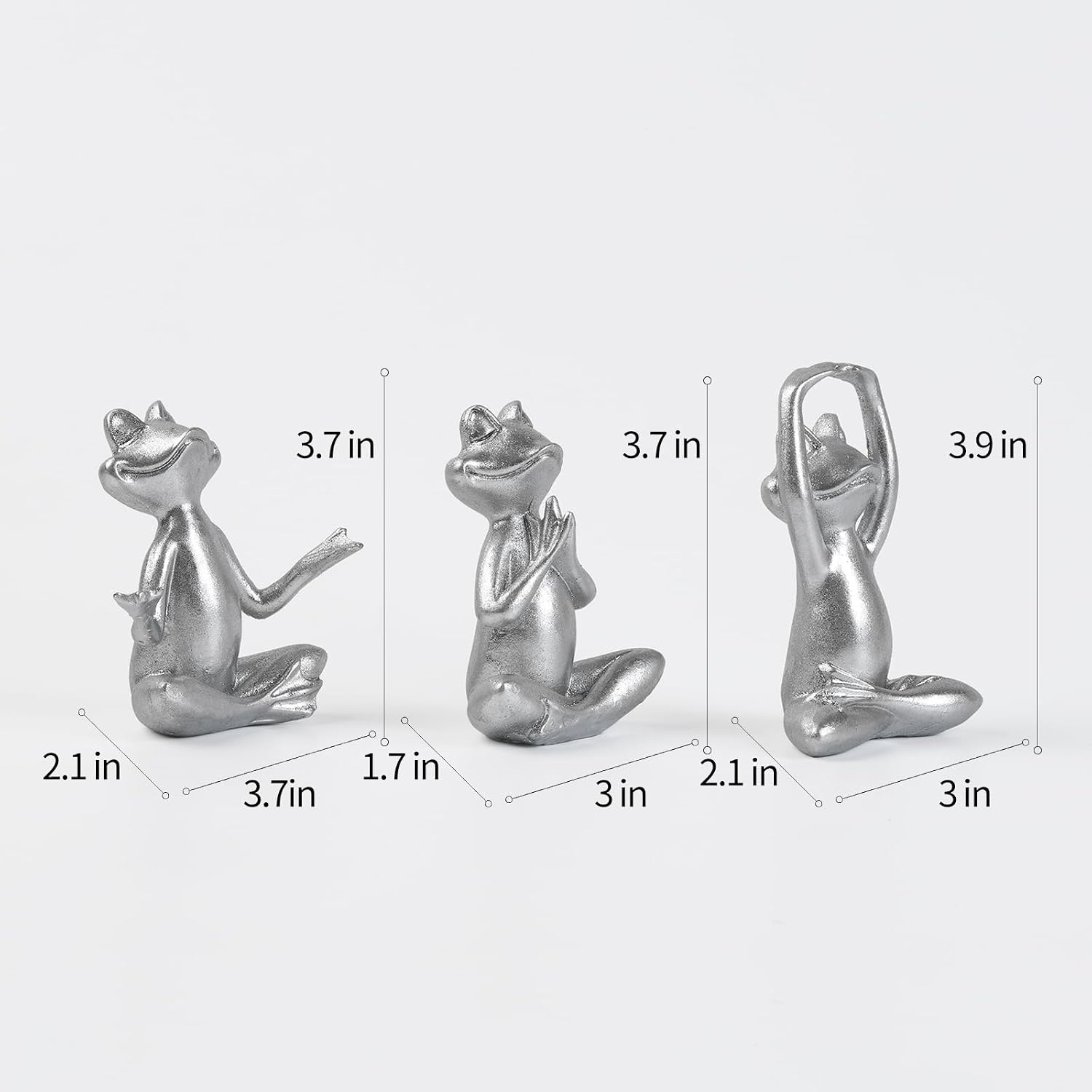 Silver Frog Figurines Yoga Decor -Frog Yoga Statues for Modern Living / Silver Frog-3 / Set of 3