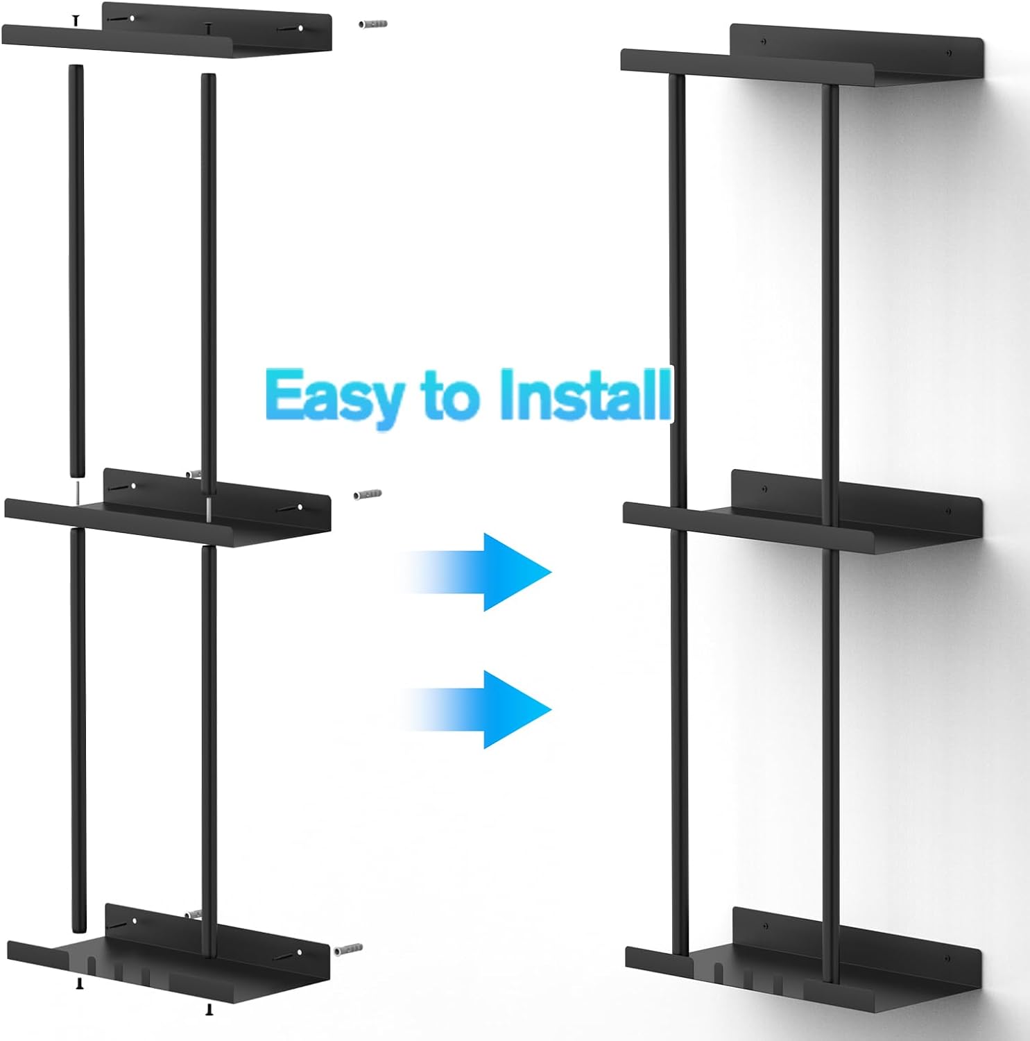 Towel Rack for Bathroom, Wall Mounted Vertical Rolled Towel Storage Organizer Holder with Shelf, Holds Up 6 Large Bath