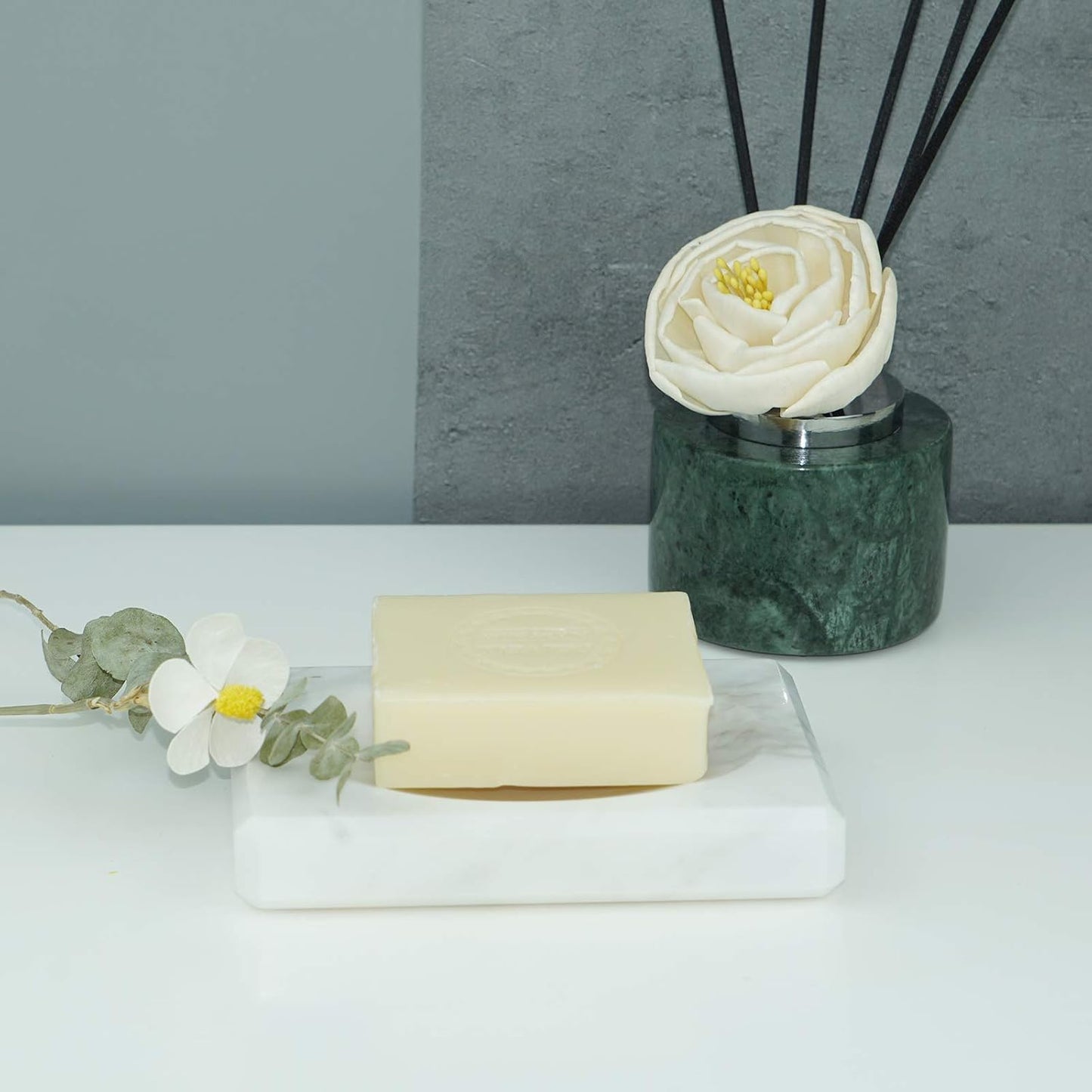 Soap Dish Tray Marble Soap Holder Trinket Plate / White