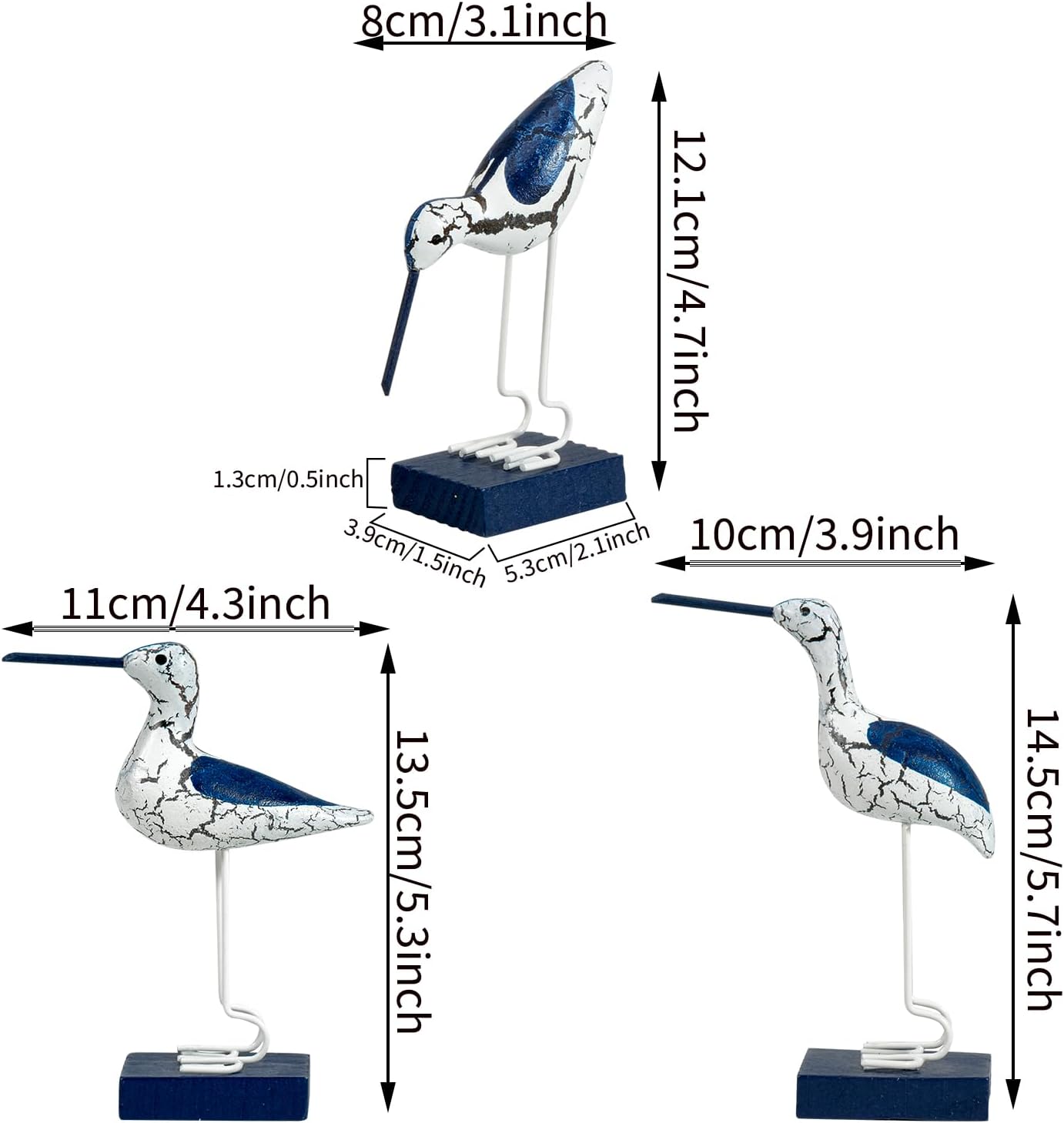 Bird Figurines Nautical Decor / Dark Blue-white-3p / Set of 3