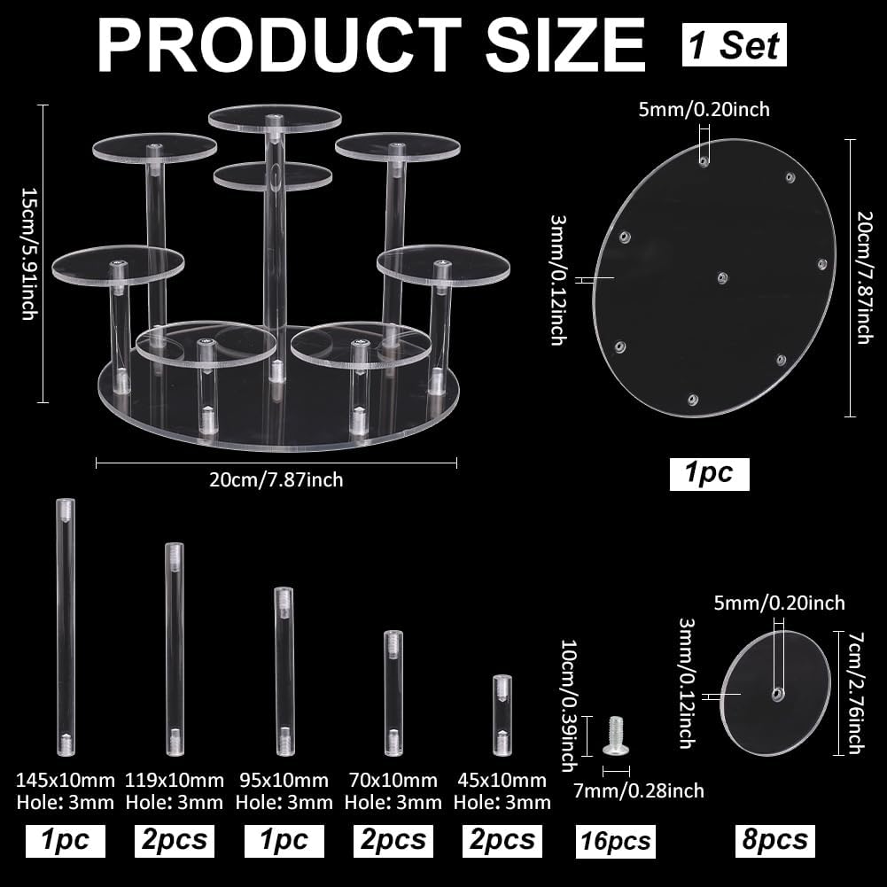 Acrylic Riser Display Shelf 8-Tier Risers Stand Multilevel Round Acrylic Stands Mini Figure / Clear