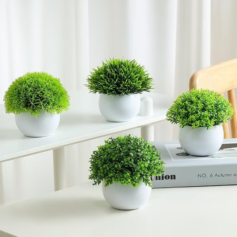 Fake Plants 4 Packs Artificial Potted Plants Faux Greenery Small Fake Shelf or Desk Greenery