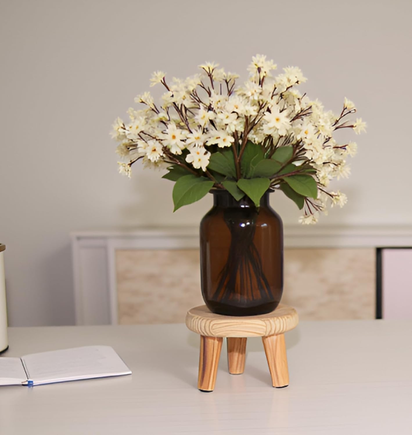 Wood Stool Plant Stand / Beige / Medium / 8 Inch / Set of 2