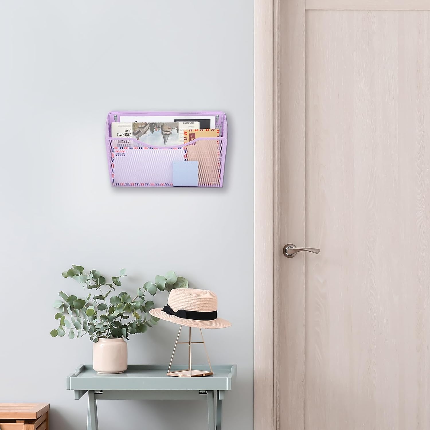 3 Single Pocket Mesh Hanging File Organizer, Vertical Wall Mounted Magazine File Holder, Mount Basket Mail Paper