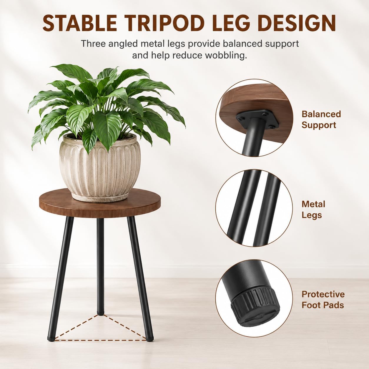 2 Pack Indoor Plant Stand: Round Plant Stand Indoor Small Plant Table | with Metal Legs - Indoor Plant Stands for