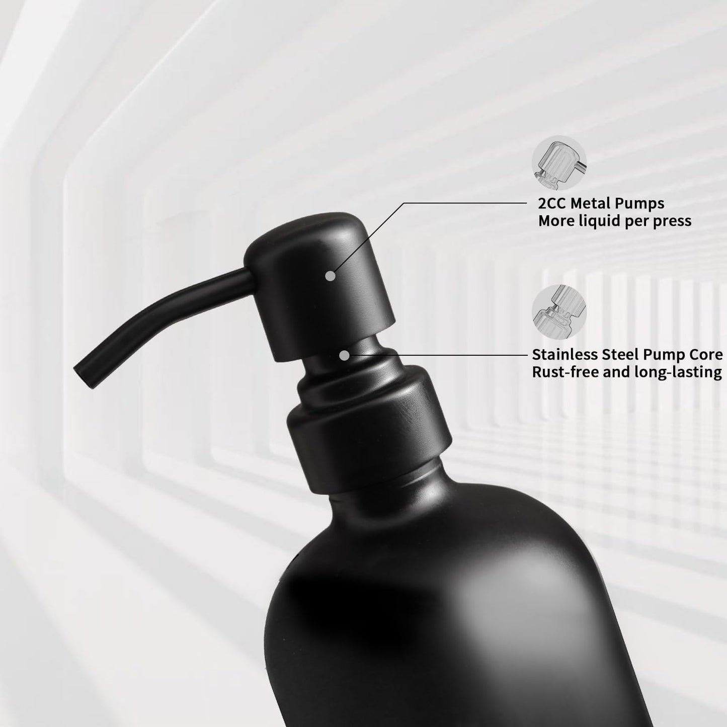 Prus Waso Black Soap Dispenser Bathroom Set | Soap and Lotion Dispenser Set with Stainless Steel Pump, Perfect for