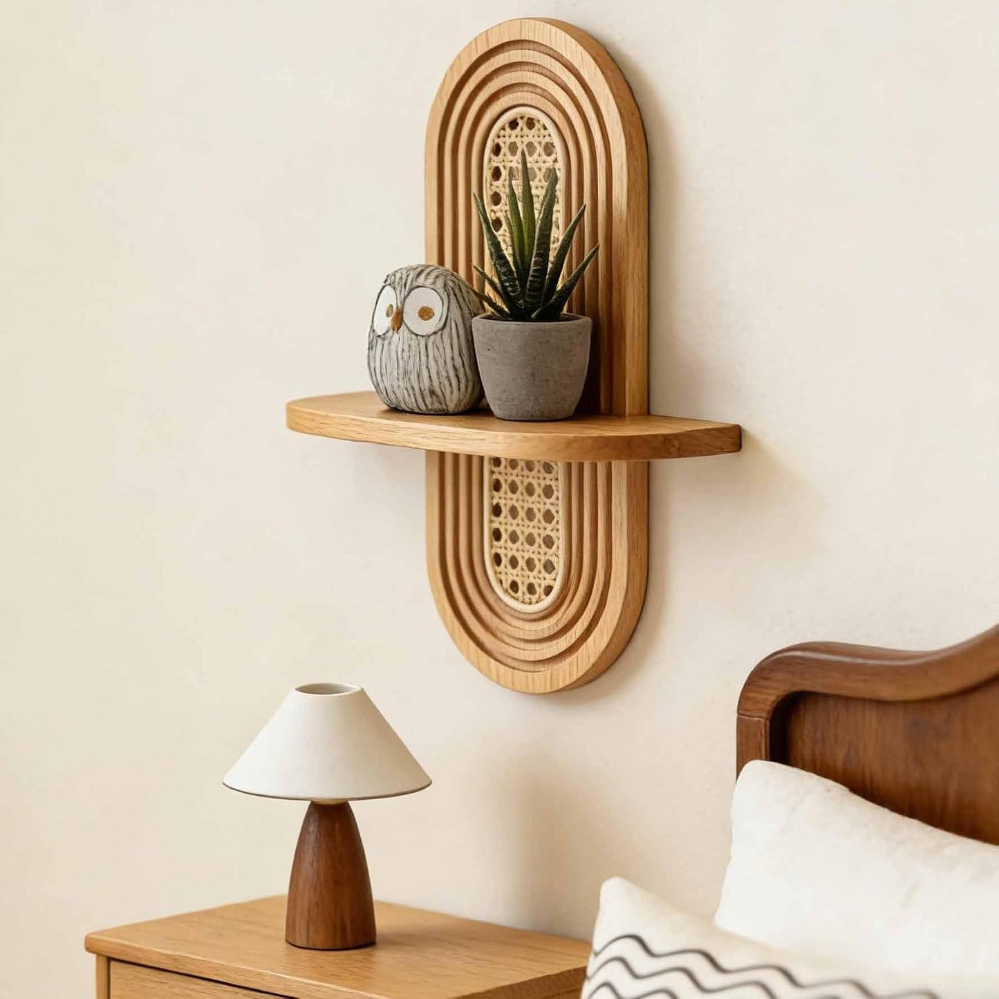 1pc Mid-Century Modern Wall Shelf / Natural