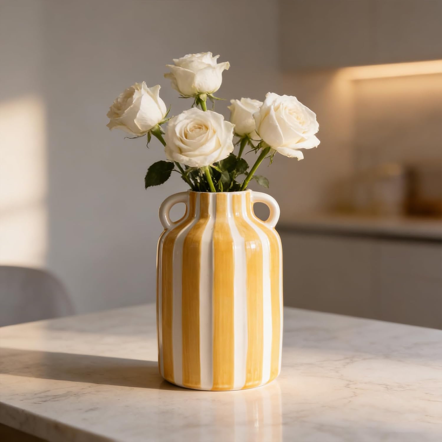 Ceramic Vase / Yellow and White
