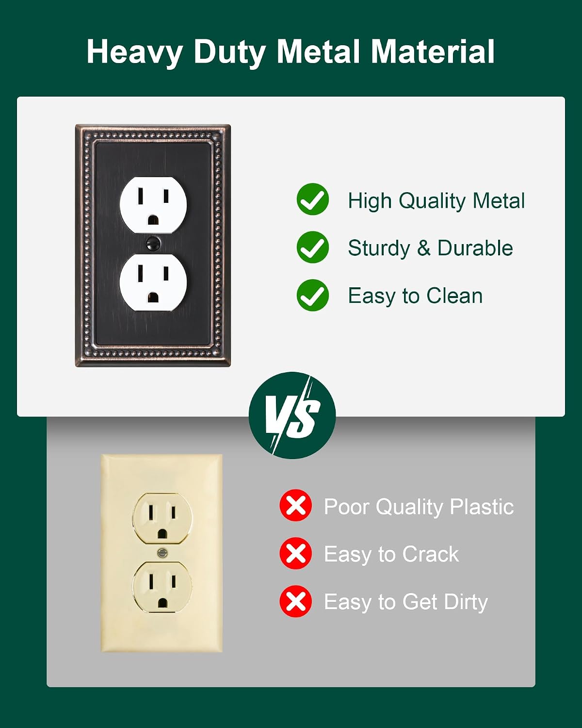 6-Pack Duplex Switch Plates and Outlet Covers, Aged Bronze | Pearls Beaded Decorative Metal Wall Plates for Electrical
