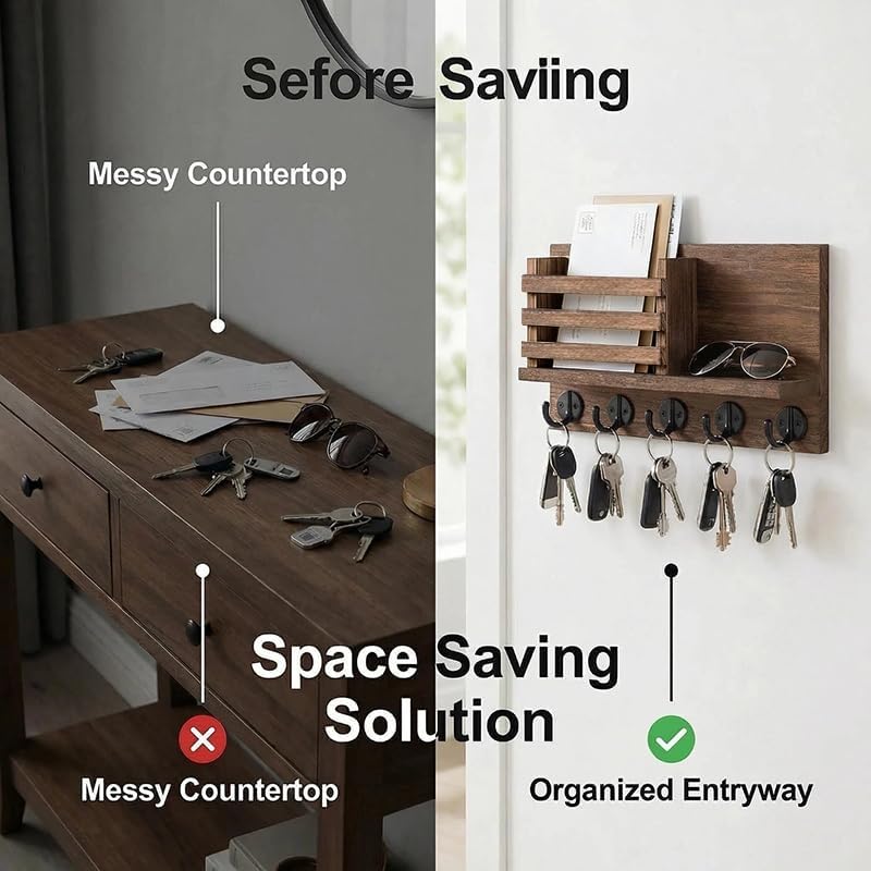 5 Metal Key Hooks / Brown / 11.8 x 6.7