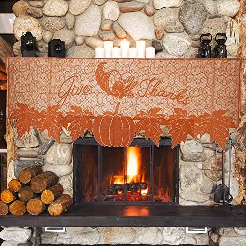 DoubleWood 20"x60" Thanksgiving Decor Fireplace Scarf Fireplace Cloth Pumpkin Lace Table Runner Fall Runner Mantle Scarves Cover for Thanksgiving Table Window Decoration (Fireplace Scarf Mantle Cover)