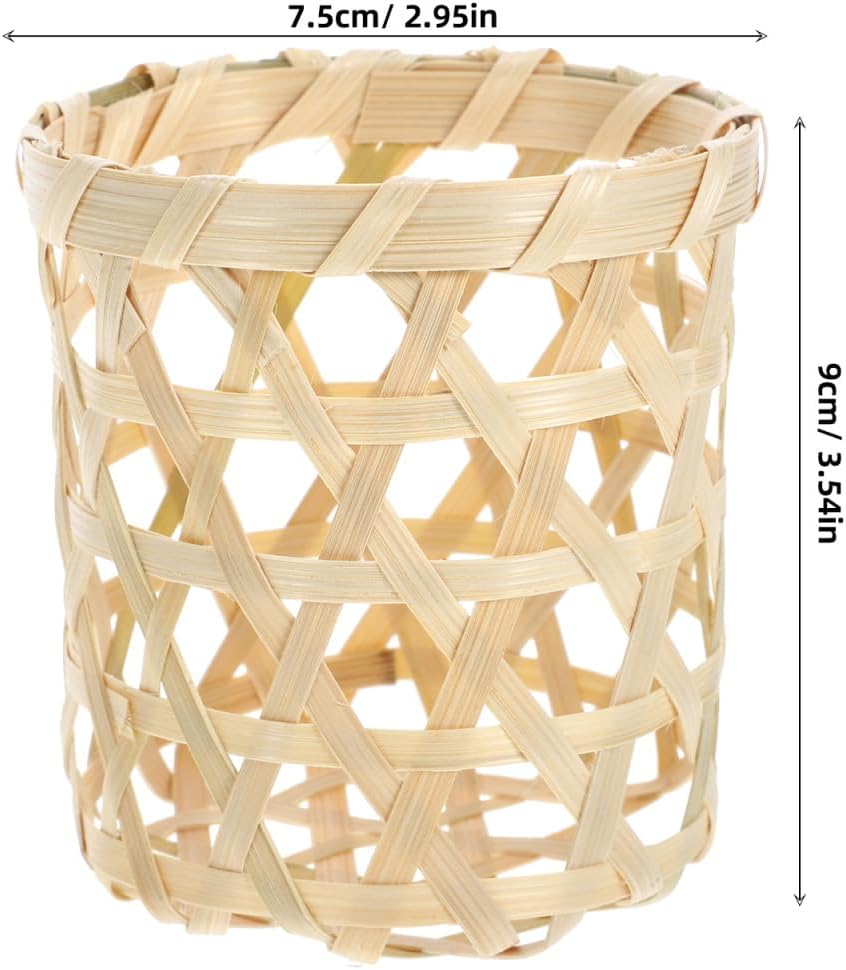Woven Bamboo Candle Cup Holders Tea Light Holders for Rustic Party Table / 3.15 Inch / Set of 4