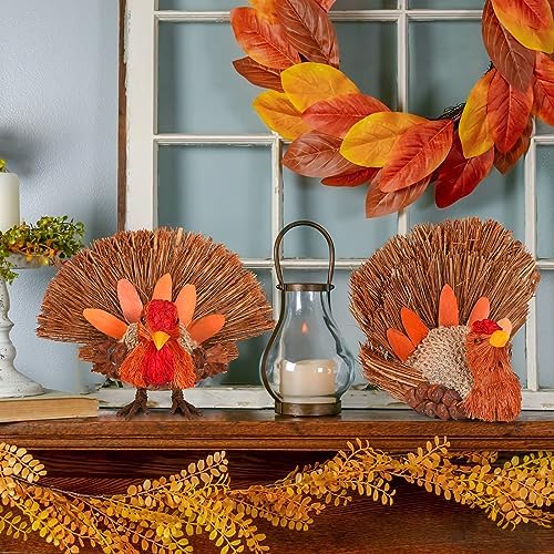 2PCS Thanksgiving Turkey Decor – Natural Material for Table Indoor Home