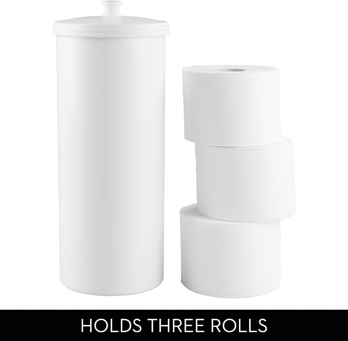 iDesign Freestanding Bathroom Toilet Paper Storage Holder, 2-Pack, White | With Lid, Holds 3 Extra Rolls