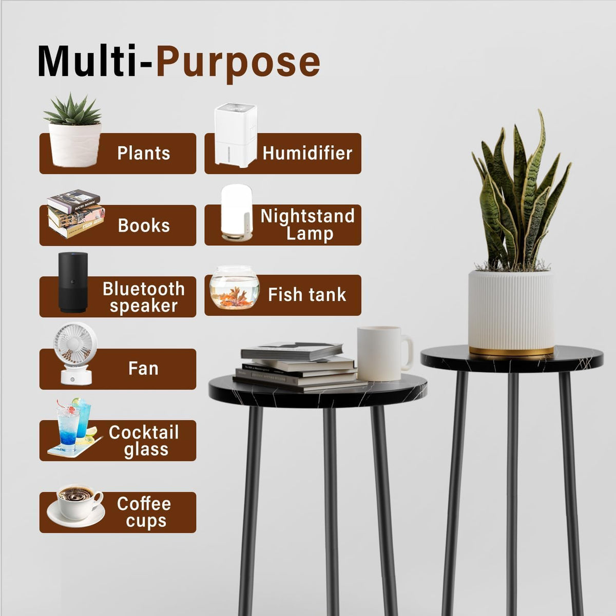 Plant Stand Indoor 2 Pack: Tall Plant Stand 20 Inch Convertible Multi-purpose Flowers Holder - Small Round Side End