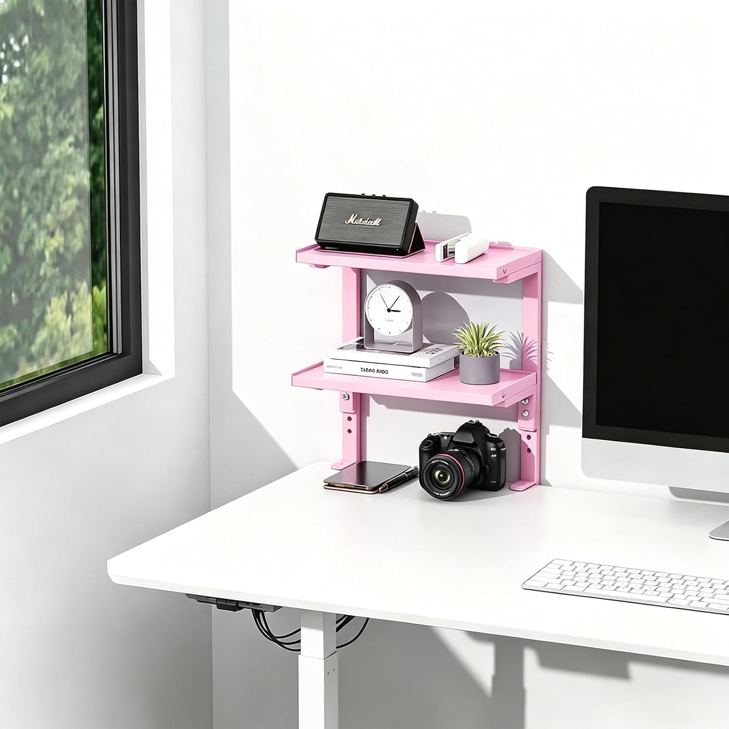2-Tier Desk Shelf | Desk Organization Expandable Clamp on Desk Shelf Desktop Accessories for Offices and Game Rooms