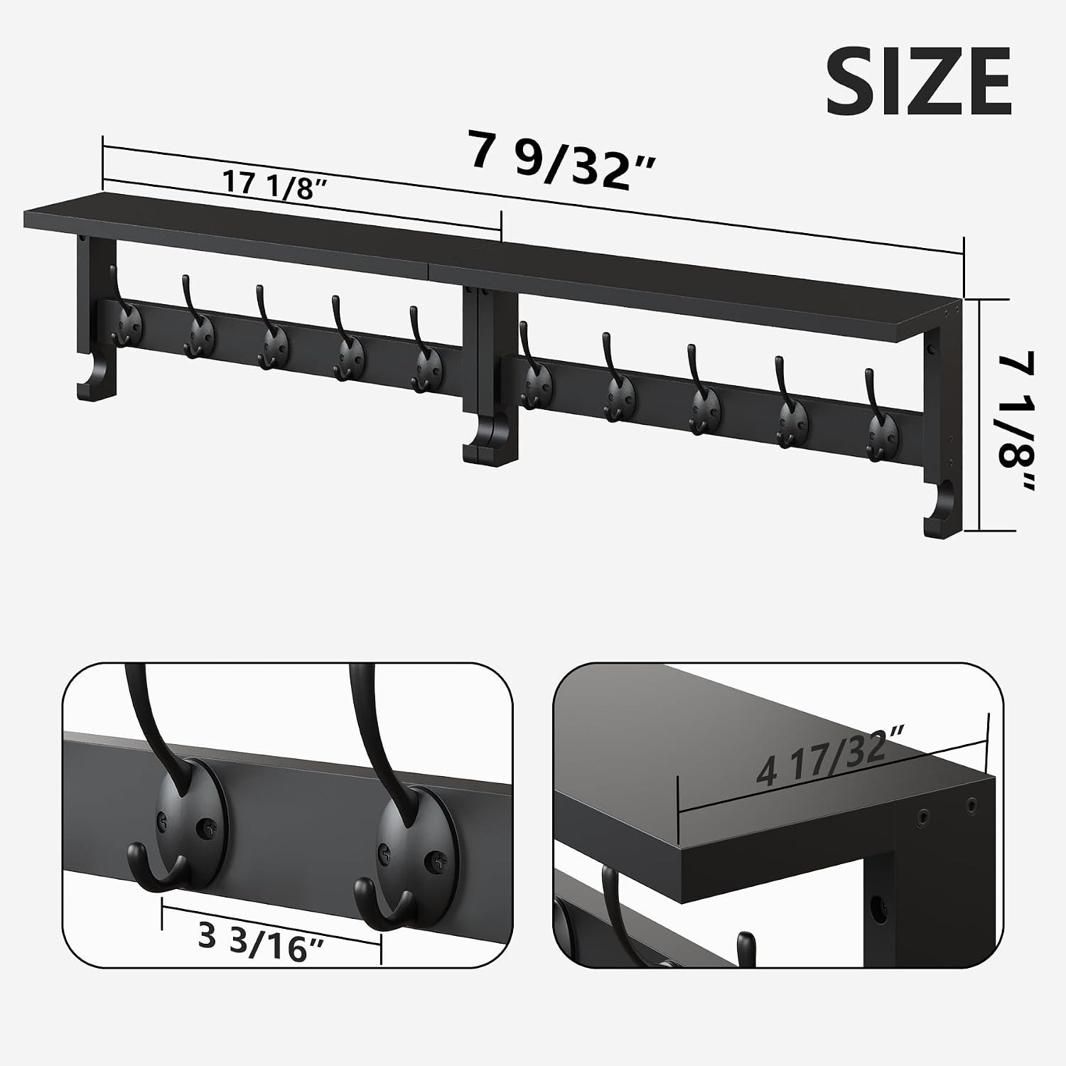 AMBIRD Coat Rack Wall Mount with Shelf, 17.1 Inches Coat Hooks Wall Mounted, Hat Wall Hooks for Hanging in Entryway