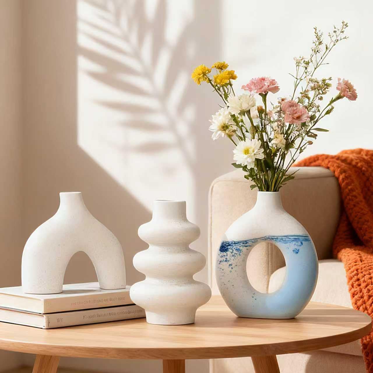 Large Ceramic Modern Flower Vase / White / Set of 3