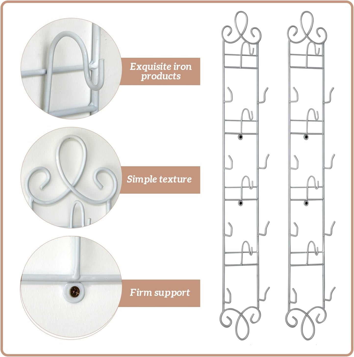Blulu 4 Pcs Wall Mounted Tea Cup & Saucer Display Rack 4 Tiers,White | 36 x 5 Inch Vertical Metal Mug & Plate Hanger