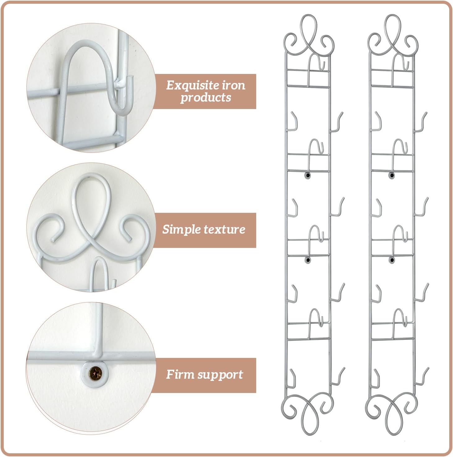 Blulu 4 Pcs Wall Mounted Tea Cup & Saucer Display Rack 4 Tiers,White | 36 x 5 Inch Vertical Metal Mug & Plate Hanger