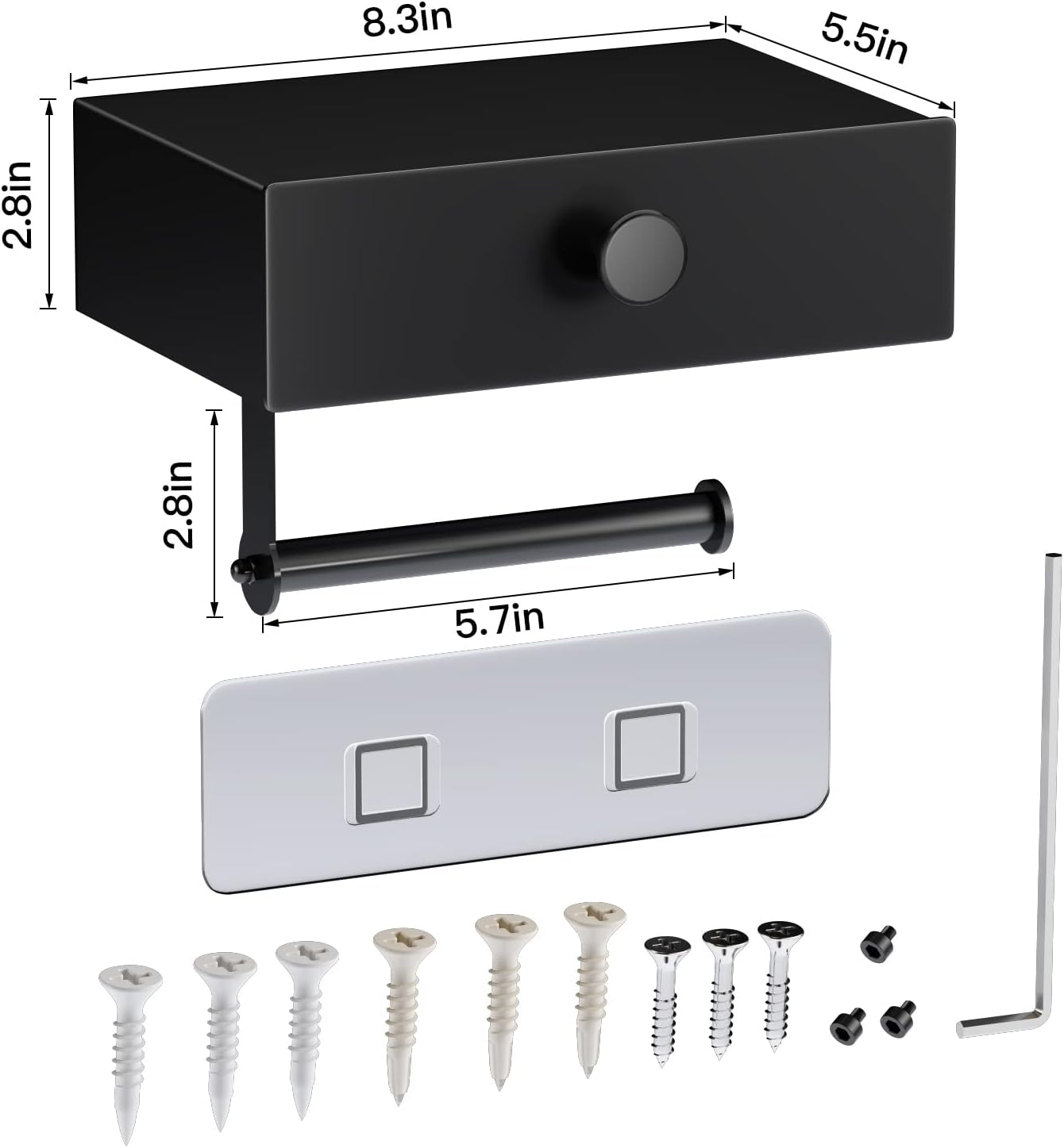 VOLDRA Toilet Paper Holder with Shelf Black Wipes Dispenser for Bathroom Toilet Paper Holder with Storage Upgrade