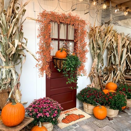 RECUTMS 2Pcs Artificial Wisteria Garlands 5.6Ft Orange Autumn Vines Plastic
