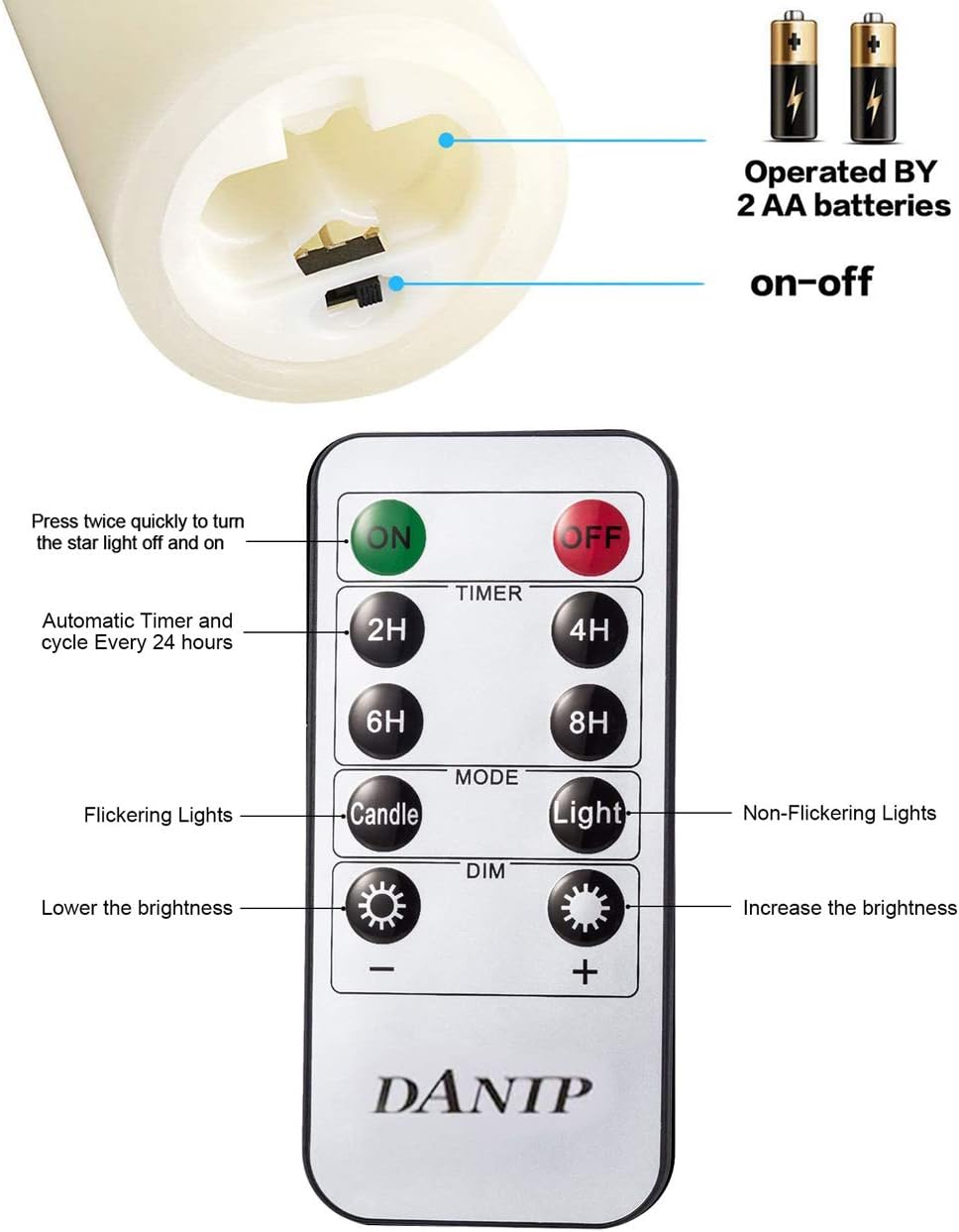 danip flameless Candle, with Embedded String Lights, 5-piece LED Candles, with 10-Key Remote Control, 24-Hour Timer