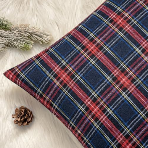 MIULEE Christmas Plaid Pillow Covers Scottish Tartan 20x20 Blue