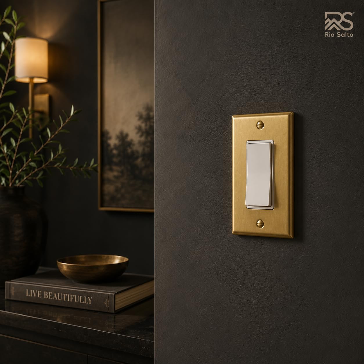 Rio Salto BRASS Decorative Light Switch Cover Plate Brass Gold Outlet Covers 5 Pack Rocker Switch Plate Decorator