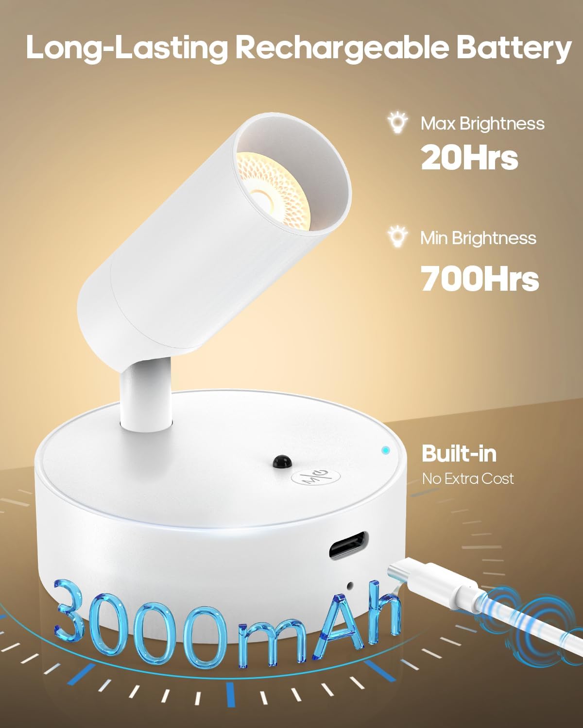 Spotlights Indoor with Remote, 3000Mah Rechargeable Wireless Plant Light | Up Lights with 3 Colors & Dimmer, Small LED