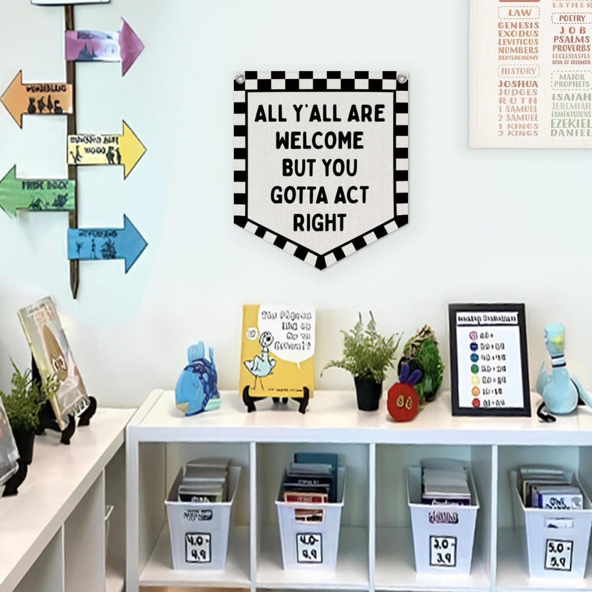 Vintage Wall Hanging Banner for Boys Girls Kids Room Playroom / 12 x 14 / Black and White- Inch