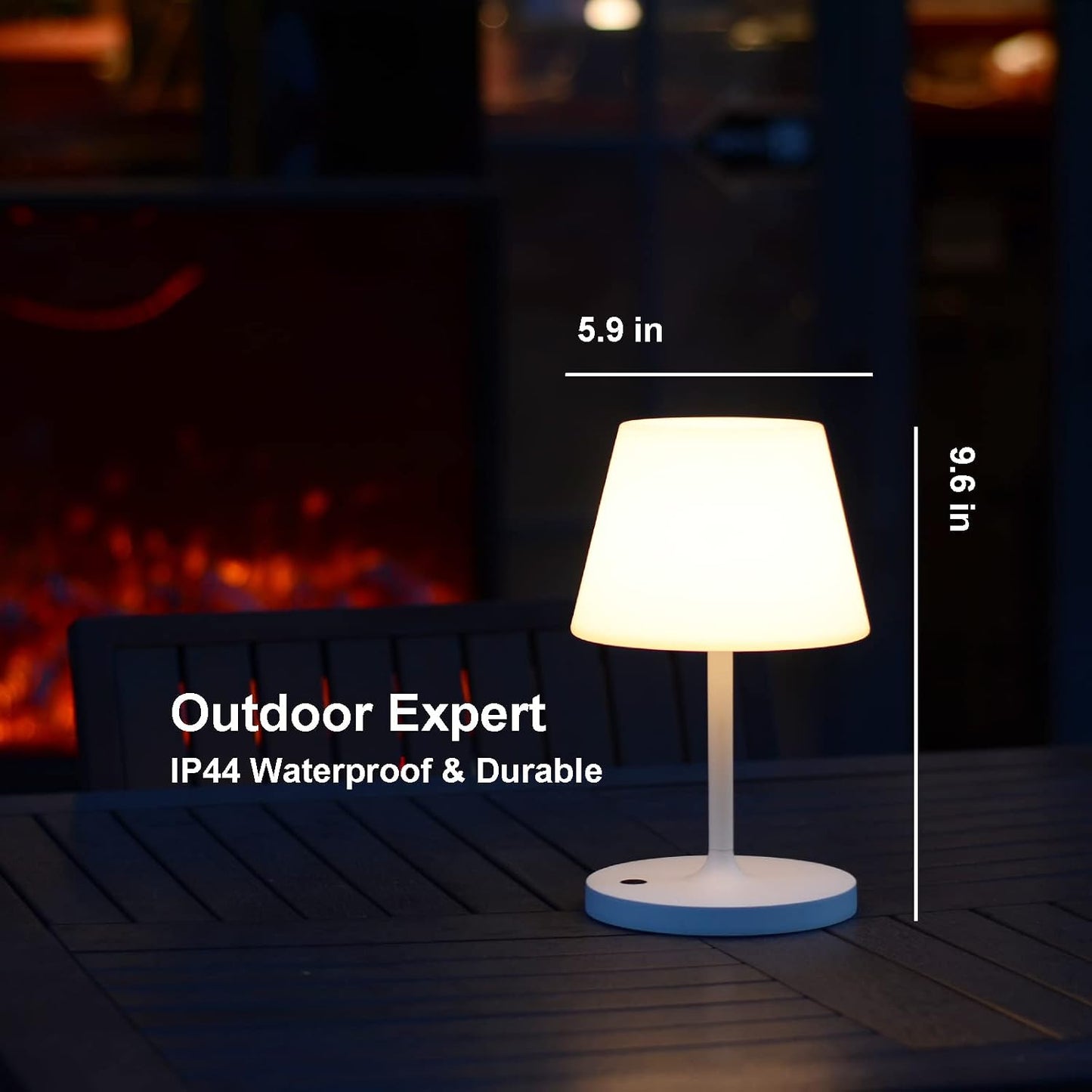 Rechargeable Outdoor Lamp, IP44 Waterproof Touch Dimmable LED Light | 4000mAh battery, 2700K warm light with PE shade