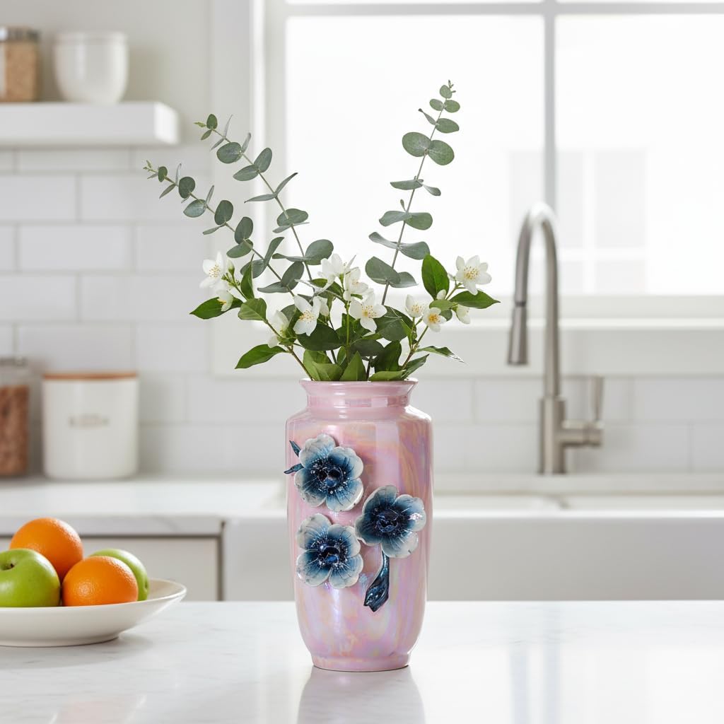 Ceramic Vase / Small Vase for Flowers / Pink / 7 Inch