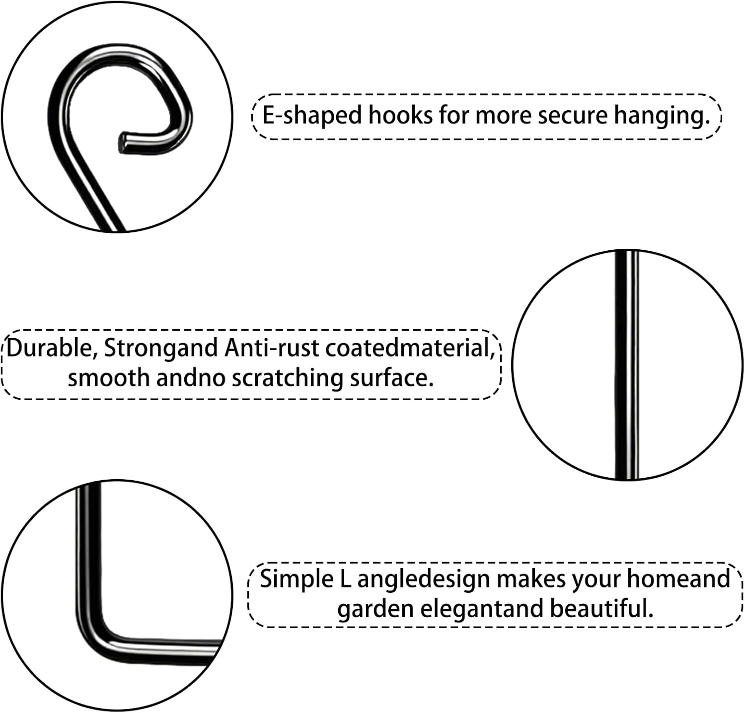 Heavy Duty Metal Plant Hanger Wall Hooks / Black / 9.4 In-curved Hook / Set of 2