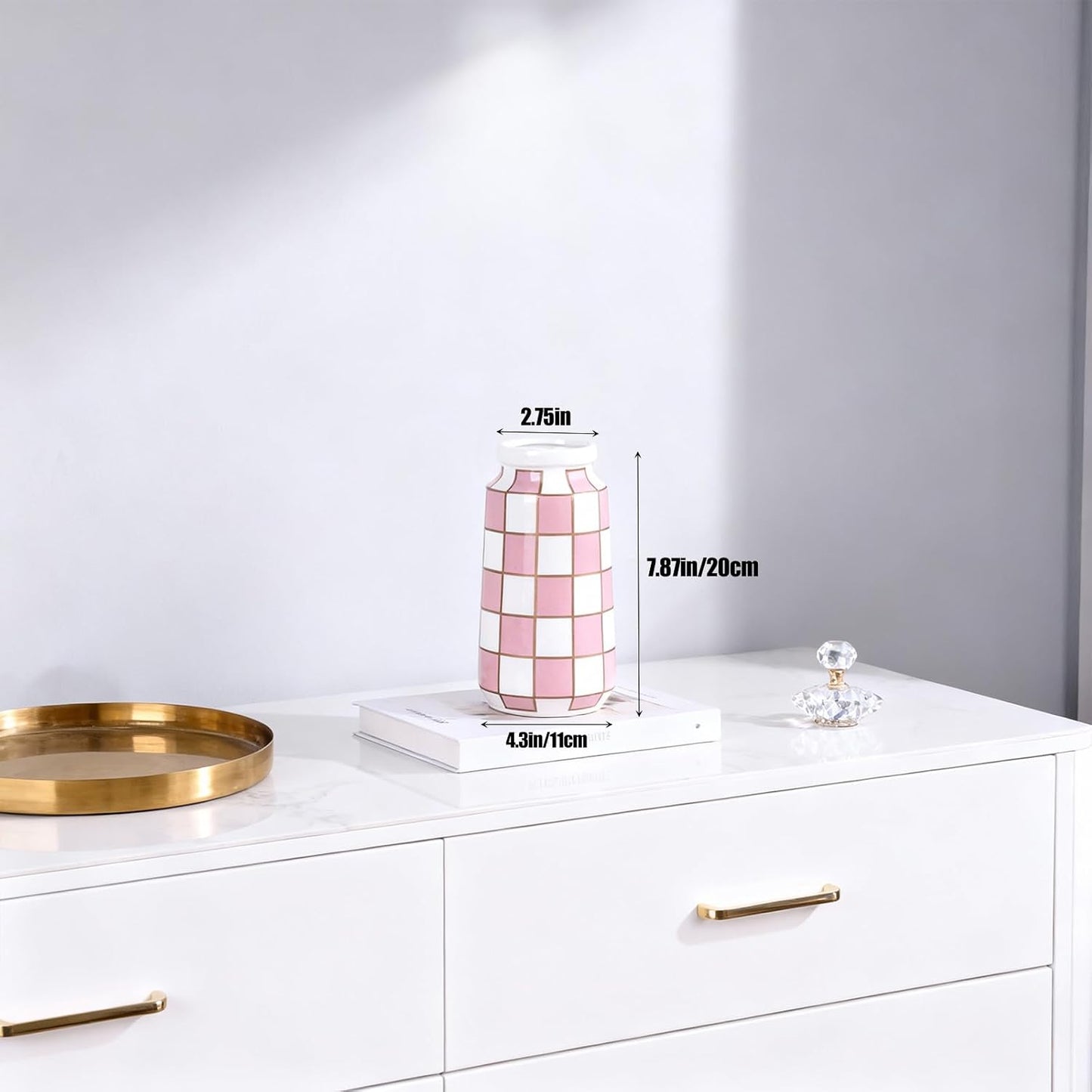 Black and White Ceramic Vase / Pink
