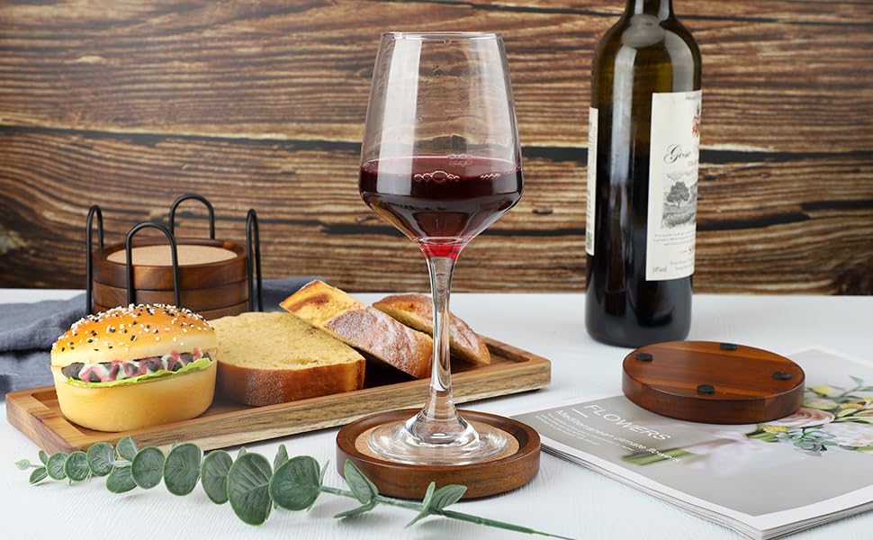 Holder / Acacia Wood Cork Coasters / Brown / Set of 6