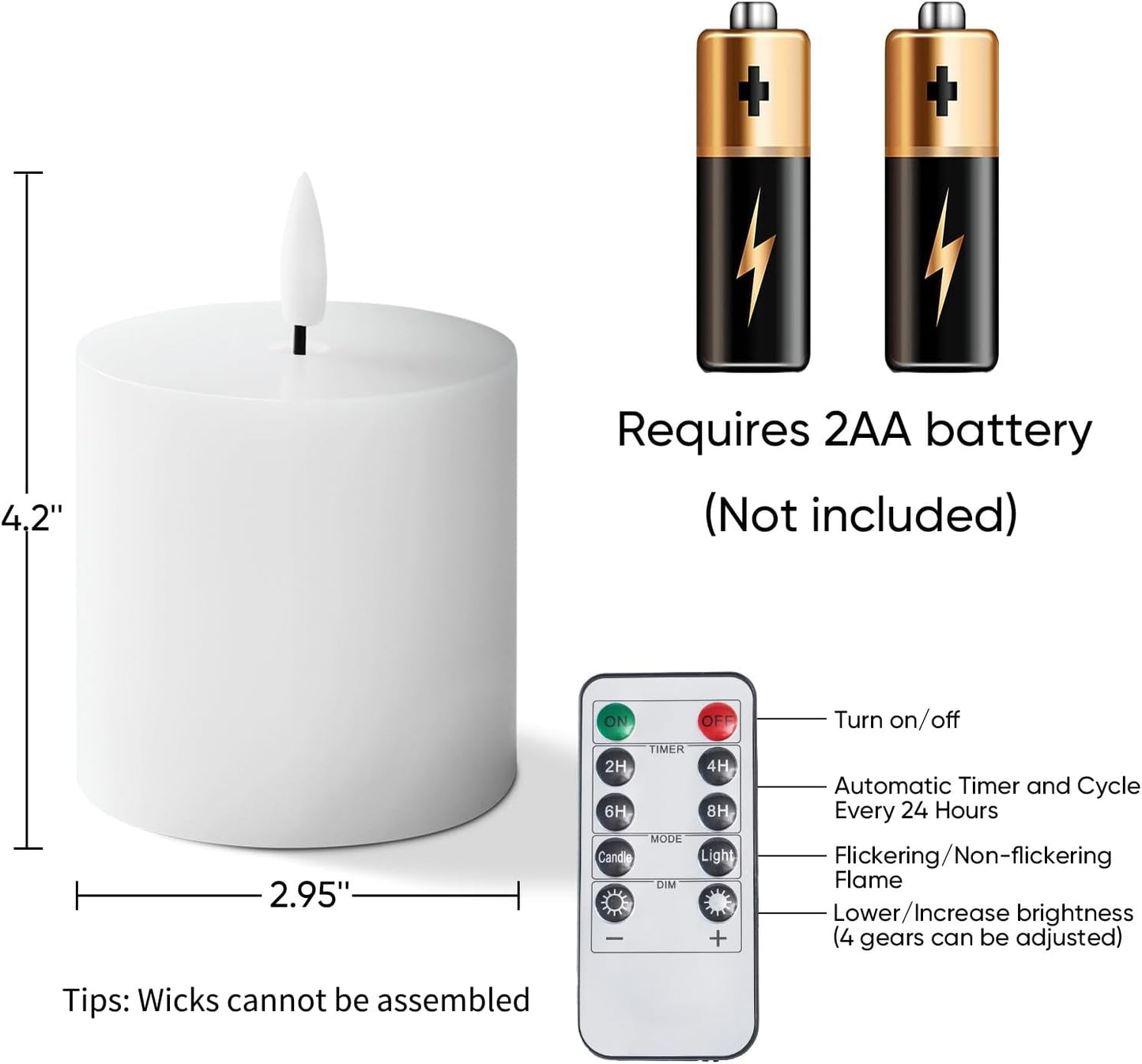 Homemory 3x3 White Flameless Candles Battery Operated with Remote Timer | Real Wax LED Pillar Candle with Realistic