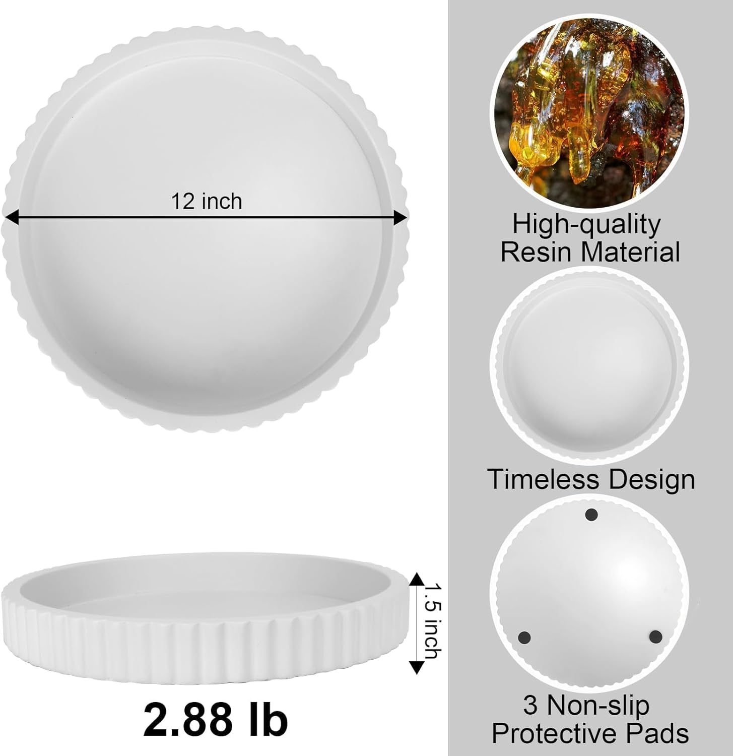 12'' Resin Modern Decorative Tray / White