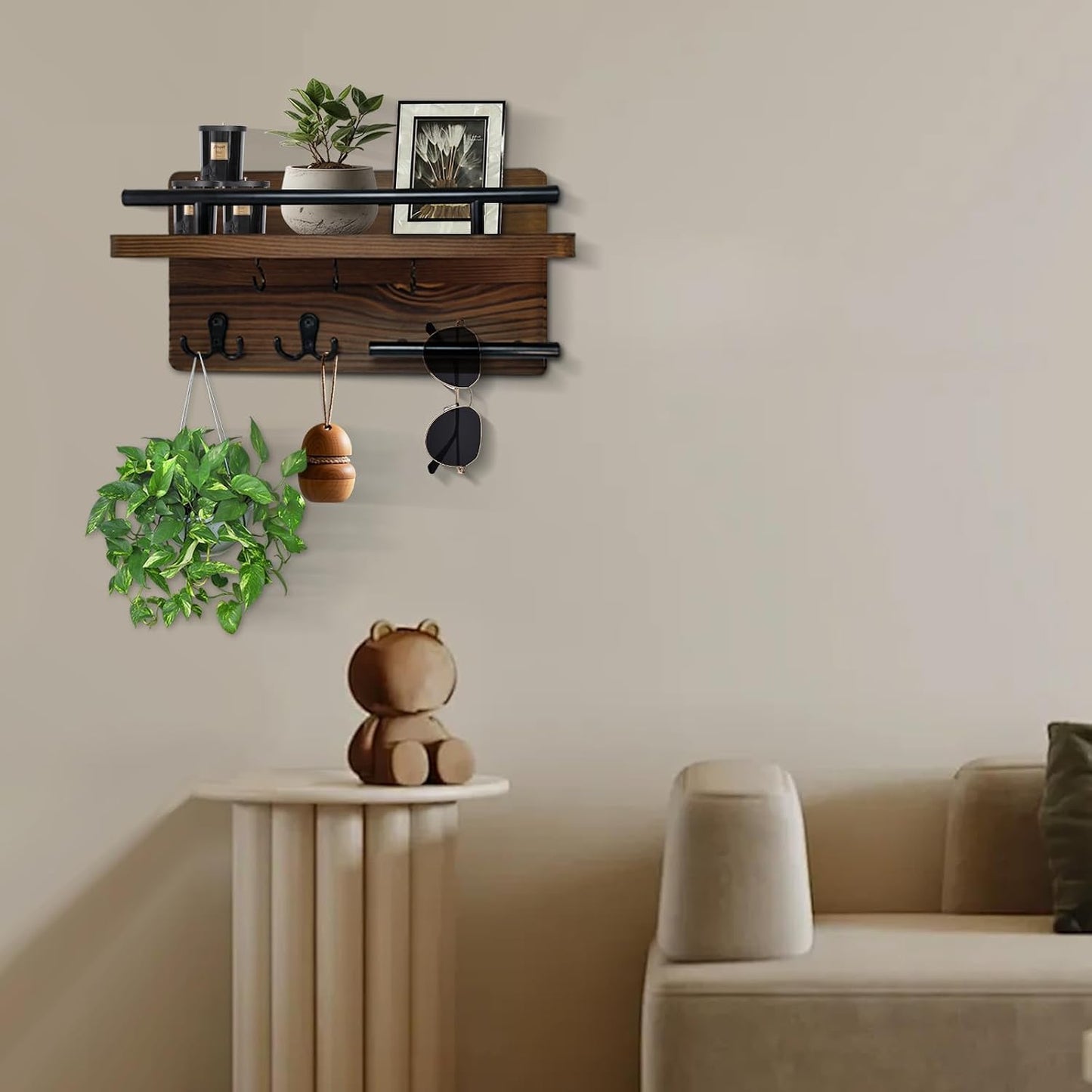 Wooden Wall Mounted Key and Mail Holder Organizer