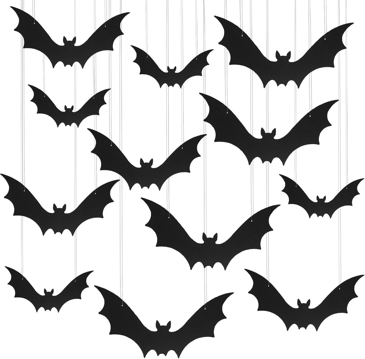 Plastic Bats Halloween Decorations, 12 PCS Large Black Hanging Bats