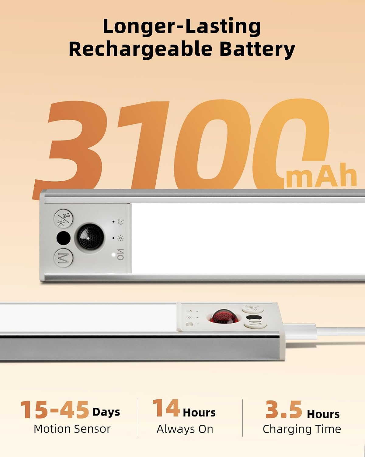 EZVALO 12inch Under Cabinet Lighting, 2 Pack 3100mAh Rechargeable Motion Sensor Light Indoor with 3 Color Temperatures