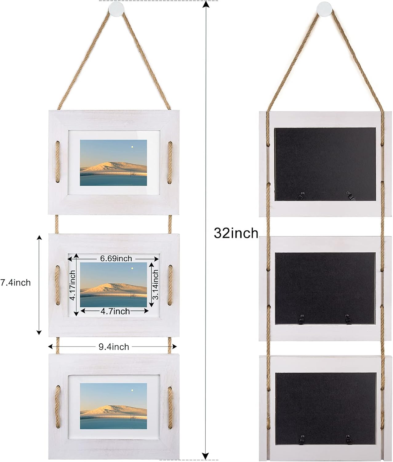 DLQuarts 5x7 Hanging Picture Frames Collage Wall Decor, 3-Frame Set, 3.5x5 with Mat or 5x7 Without Mat, Rustic Solid