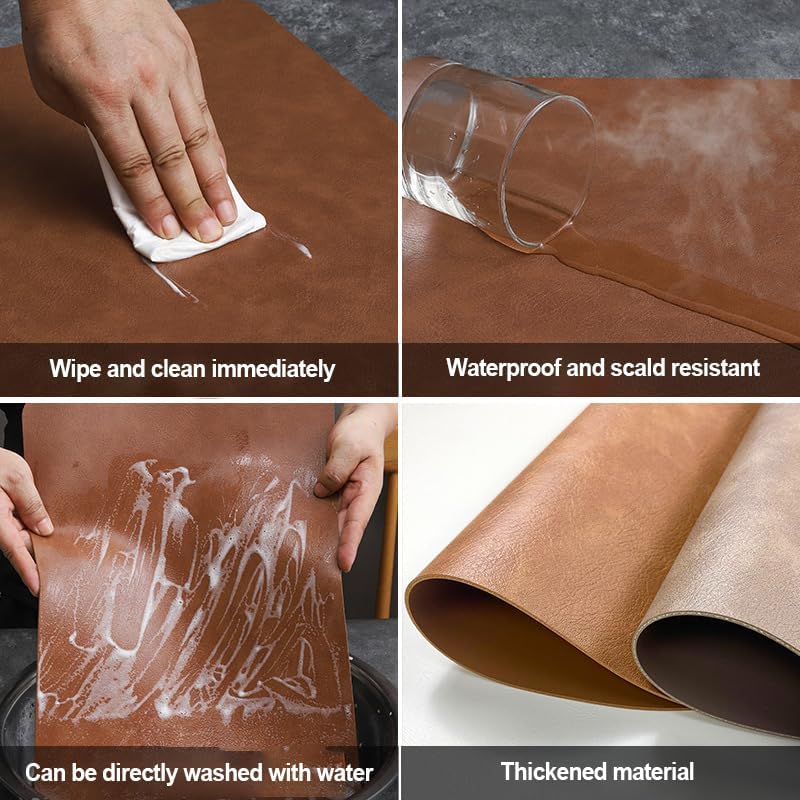 Leather Round Table Washable Placemats, Thick Faux Leather Heat Resistant Wedge Table Placemat, Waterproof Non-Slip