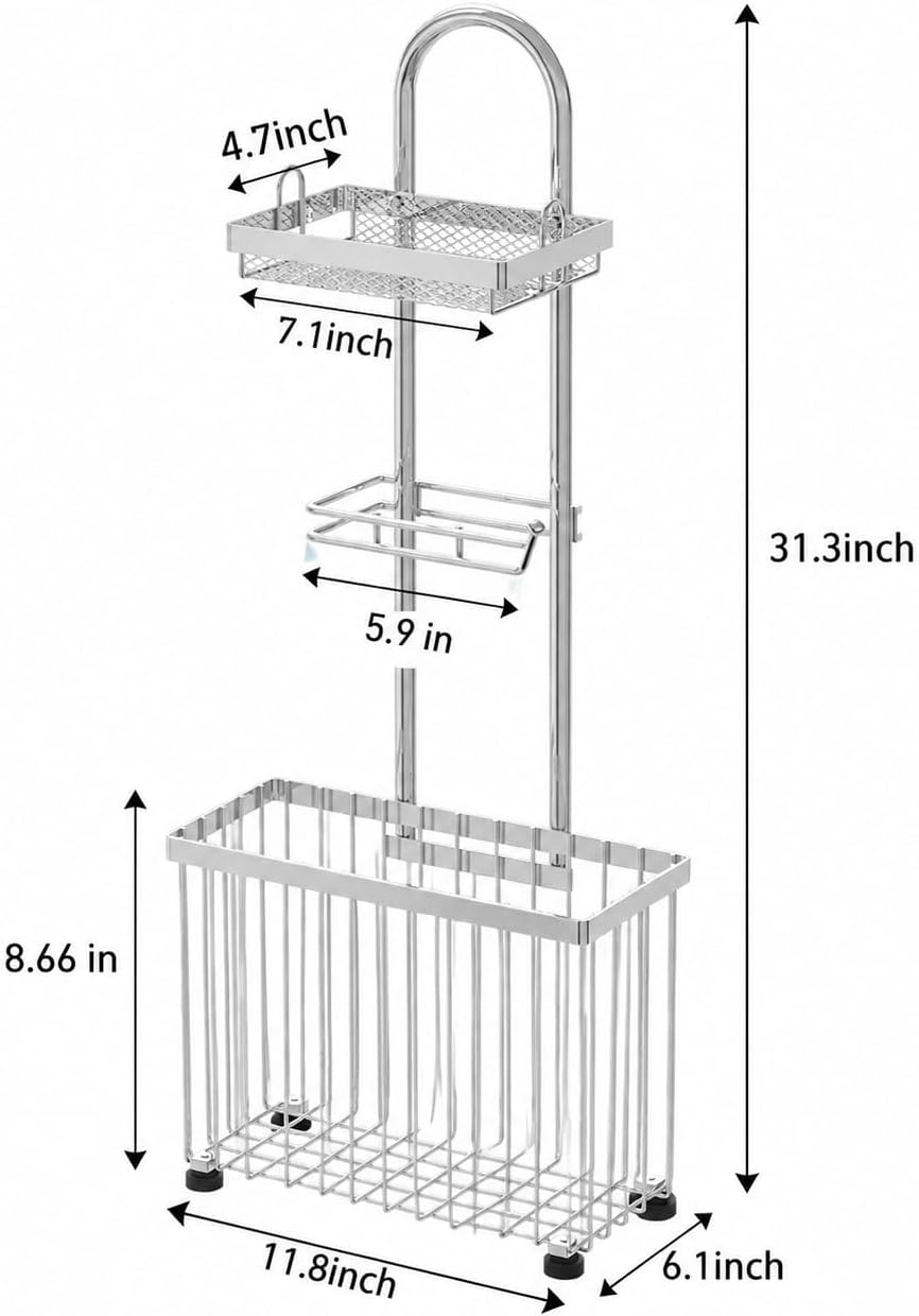 Freestanding Toilet Paper Holder Toilet Tissue Rack Scroll Stand Roll Dispenser with Storage Shelf Reserve for Phone