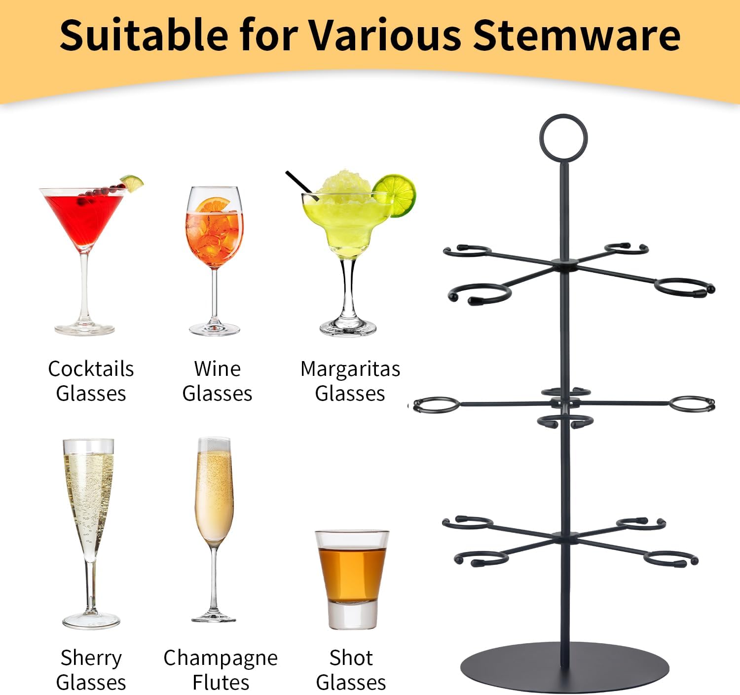 Cocktail Tree Stand for Parties Brunch,3 Tiers 12 Holders Drink tower Wine Glass Holder Stand,Champagne Tower Martinis